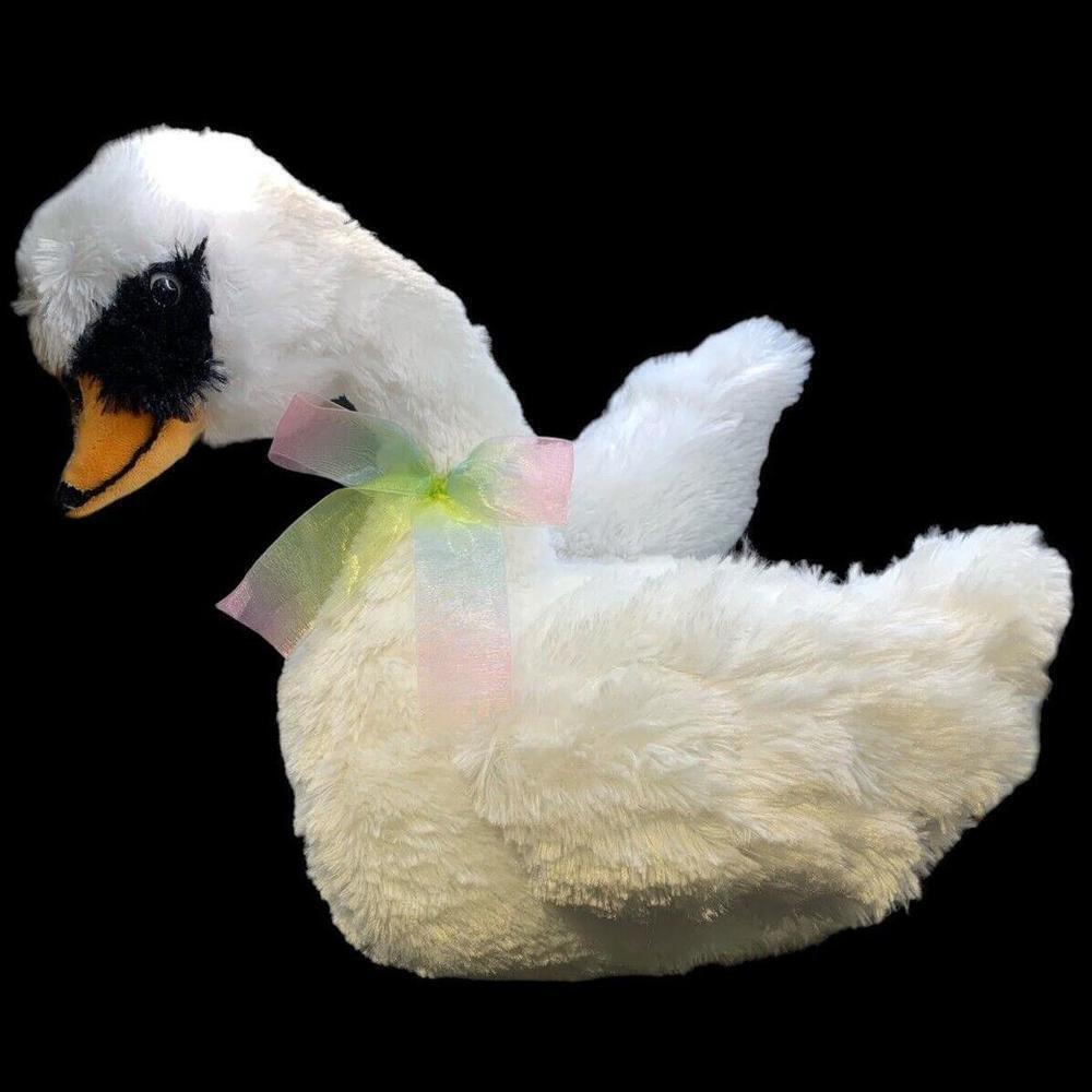SWAN 14" White Plush Stuffed Animal Bird Waterfowl Toy Swivel Neck Pastel Bow‌